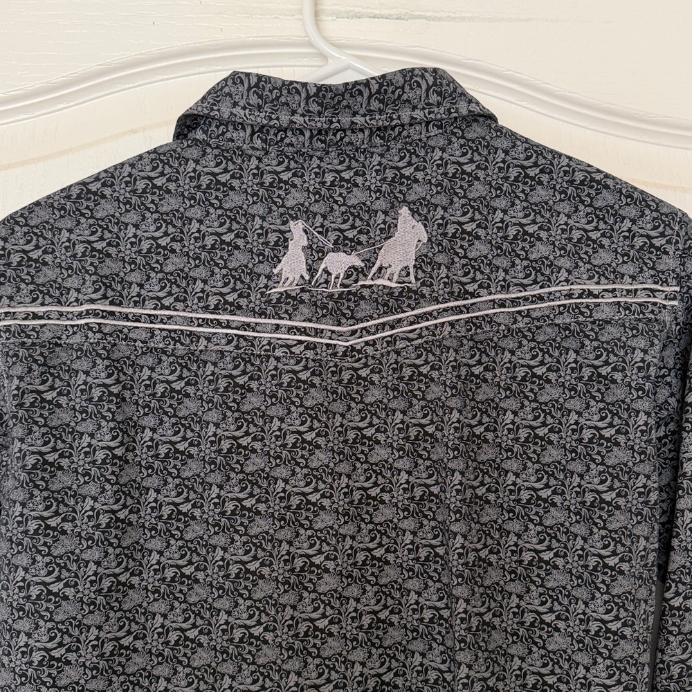 Cowboy Hardware Black Gray Paisley Western Snap Shirt Team Roper Sz Boys L 14/16 - Picture 2 of 10